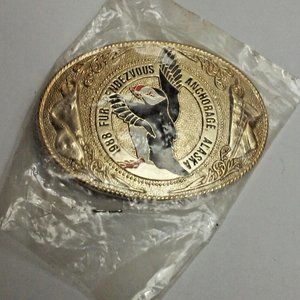 Vintage Unisex1988 Anchorage Alaska Fur Rendezvous Belt Buckle Tufted Puffin Gol